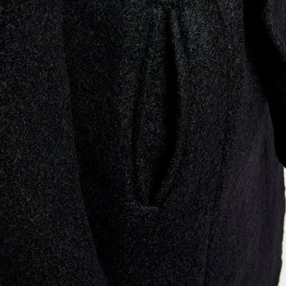 Cole Haan Black Wool-Blend Tie-Waist Hooded Coat Size 6 - Picture 3 of 3